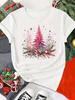 (Asian Size) Print Merry Christmas O-neck Women's Top New Year T Clothing Watercolor Trend Style Short Sleeve T-shirts Fashion Holiday Graphic Tee
