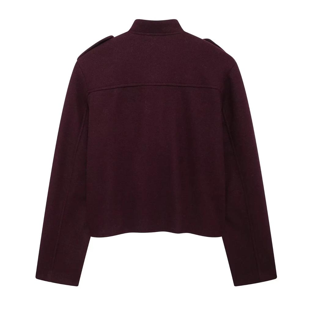 Módní dámská měkká tvídová bomber bunda s kulatým výstřihem, dlouhým rukávem, kapsami, knoflíky, volný vlněný kabát, dámské streetové oblečení