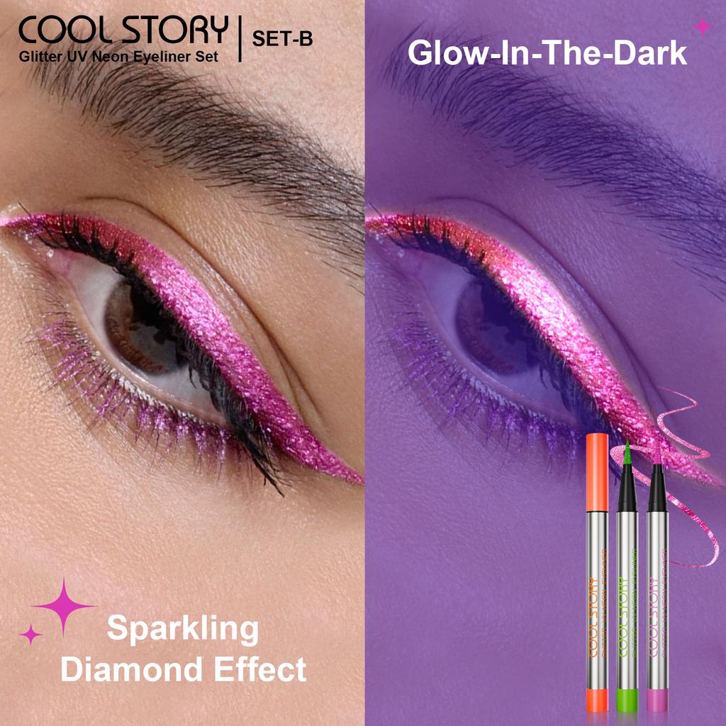 3 Pearlescent Fluorescent Eyeliner Set UV Face Color Lasting Quick Drying Waterproof Sweat Body Painting Suitable for Stage Halloween