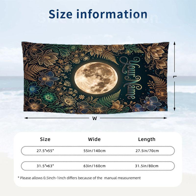 Moonlit Garden Dreams Theme Quick Dry Beach Towel Custom Name Text Print Large Sand Resistant Towel Beach Vacation