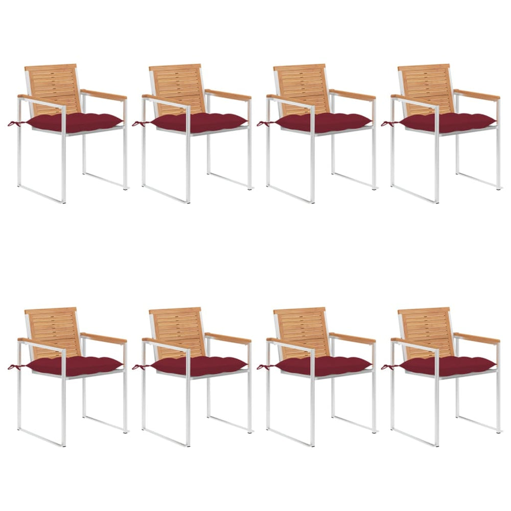 Garden Chairs Set of 8 with Cushions Solid Teak Wood