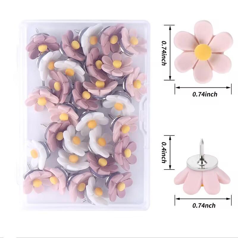 30pcs Creative 3D Five-Petal Flower Pushpins for Photo Wall Decoration