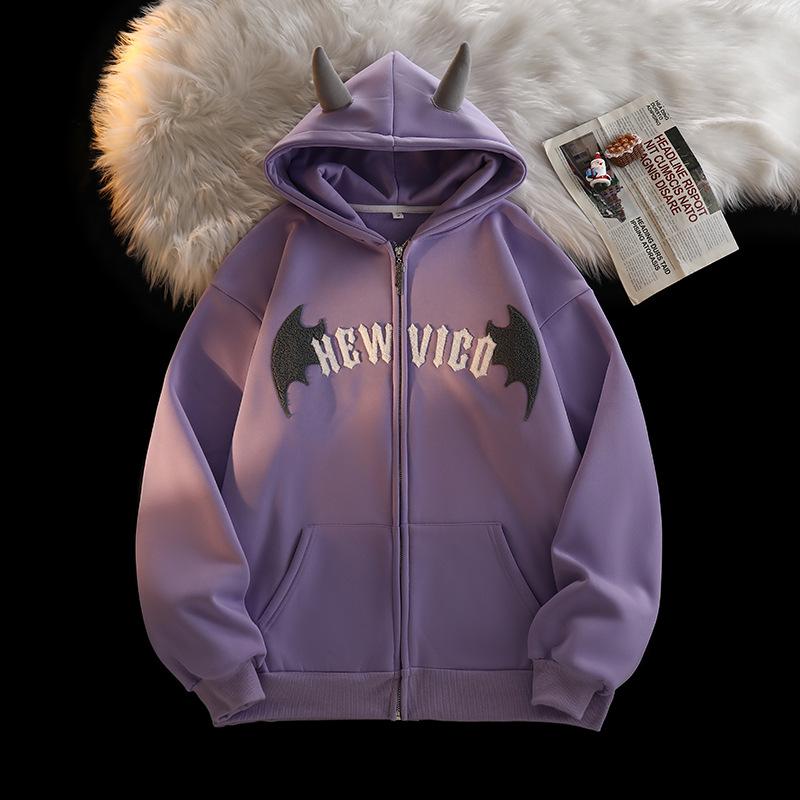 Women's Fleece-Lined Embroidered Hoodie Cardigan: Autumn/Winter 2023 Collection