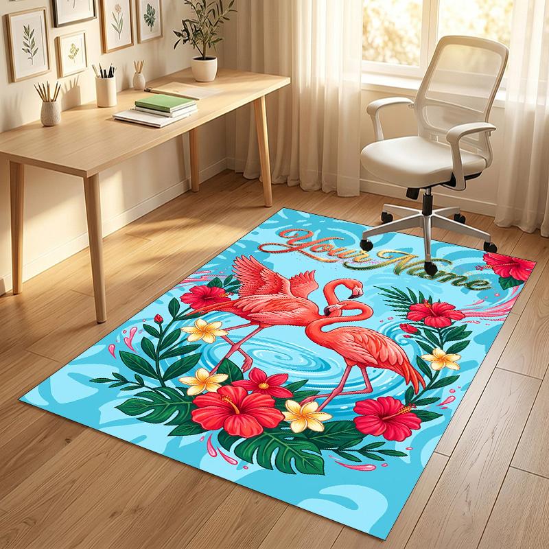 Floral Garden Theme Crystal Velvet Rug Personalized Custom Name Text Soft Floor Mat Home Decor