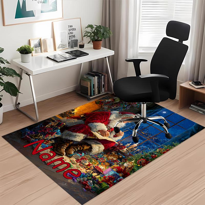 Custom Name Christmas Santa Claus Printed Carpet, for Office Chair Living Room Bedroom Kitchen Room Decor Gifts.