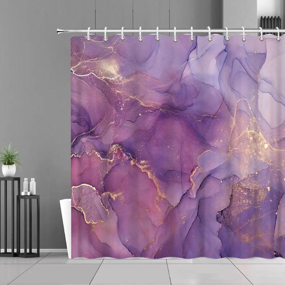 Blue Gold Marble Shower Curtains Golden Cracked Lines Abstract Modern Home Washable Polyester Fabric Bath Curtain Bathroom Decor