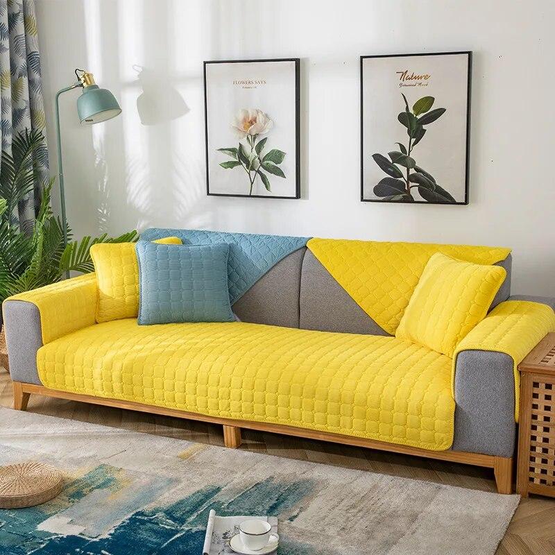 Thickened Corduroy Sofa Cushion Four Seasons General Pure Colour Plush Non-Slip Living Room Sofa Cover Warm Breathable Sofa Back