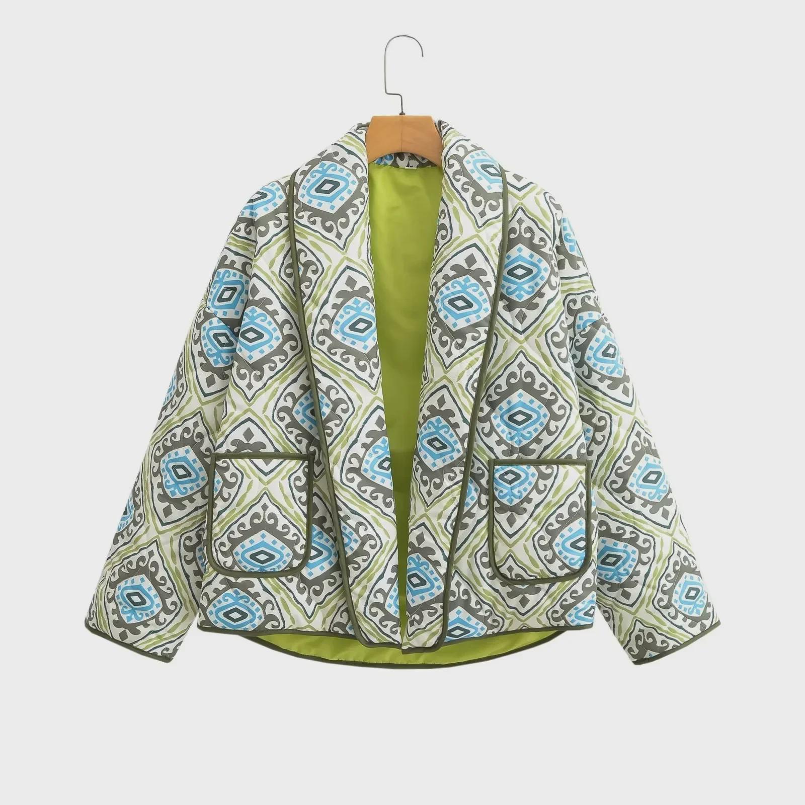 

Женское хлопковое пальто с принтом и двойными карманами - Европейская и Американская мода Осень/Зима 2023 Large