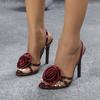 Wine Red Sandals Women Flower Cross Strap Slingback Open Toe High Heels Nightclub Prom Wedding Pumps Ladies Shoes