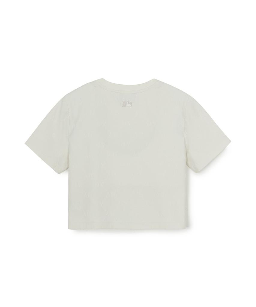 Emelbi Women'S Diamond Monogram Tone-Tone Jacquard Crop Short Sleeve T-Shirt Ny (Ivory)