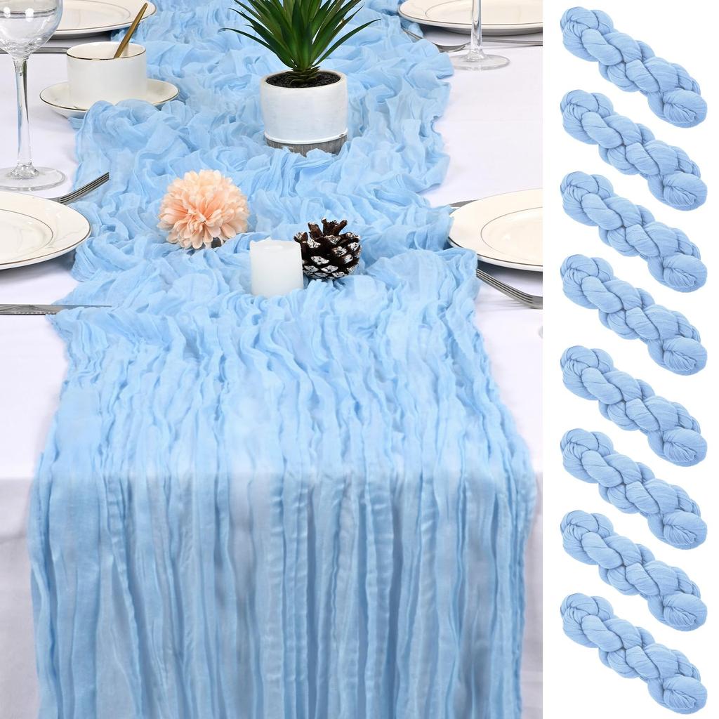 8Pcs Cheesecloth Table Runner, Boho Gauze Cheese Cloth Table Runners for Wedding Party Baby Bridal Shower Banquet Home Decor