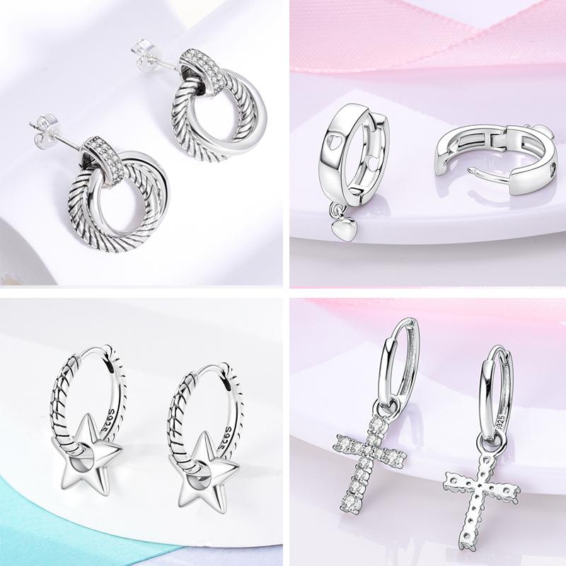 New Women Earrings Original 925 Silver Hoop Earrings Engagement Wedding Birthday Drop Earring Women Jewelry Gifts