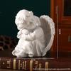 White Resin Praying Angel Figurines With Delicate Wings Floral Crown For Home Desktop Shelf Decor