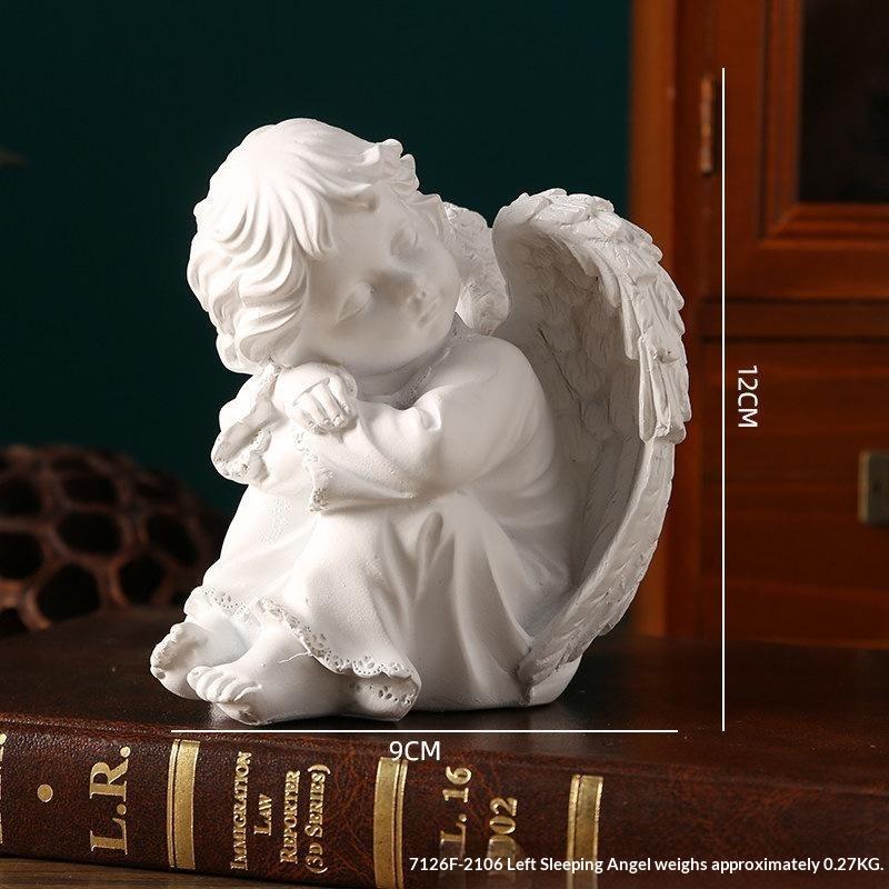 White Resin Praying Angel Figurines With Delicate Wings Floral Crown For Home Desktop Shelf Decor