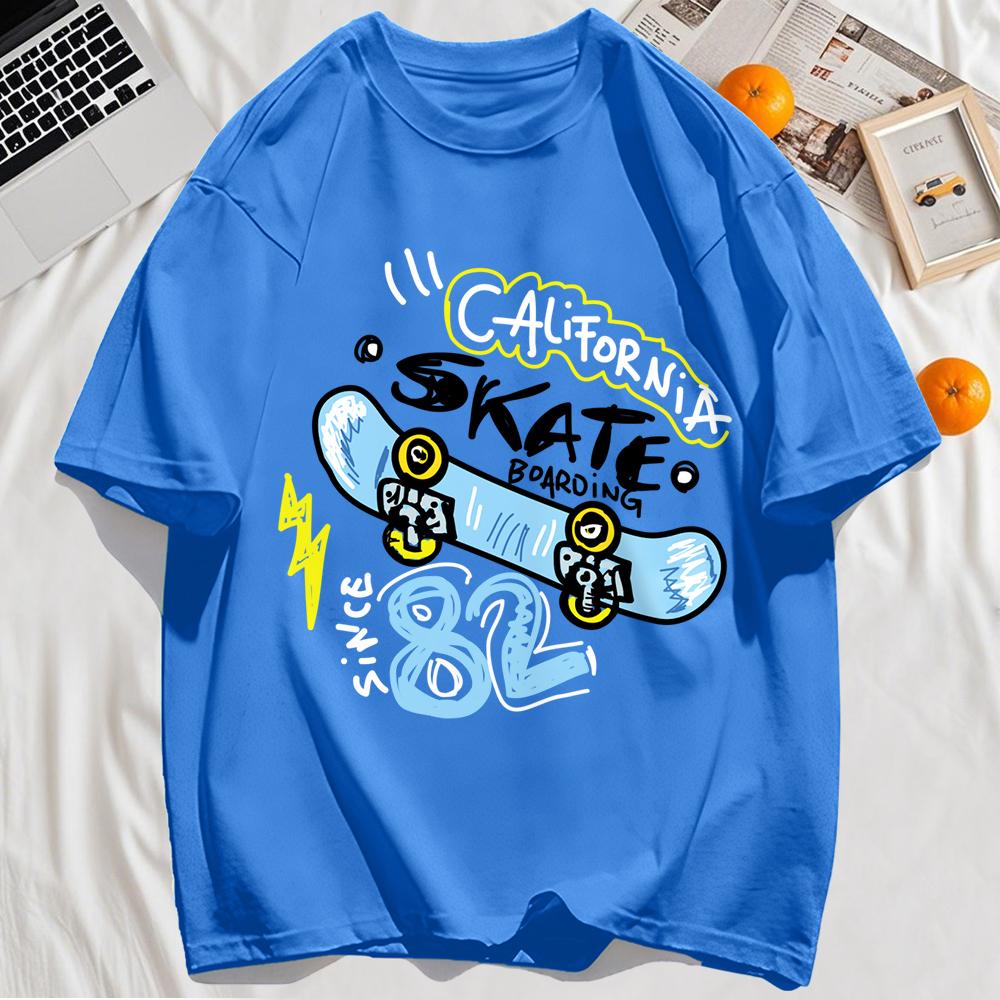 California Skate Number 82 Printing Tee Shirts O-Neck Summer Streetwear Oversize Soft Cotton Clothing T-Shirt
