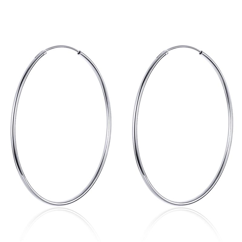 WOSTU 100% 925 Sterling Silver Big Circle Hoop Earrings Minimalist Simple Round Earrings For Women Fashion Party Jewelry CQE710