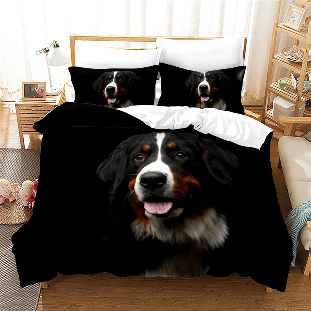 3D Dog Printed Duvet Cover Set King Queen Full Size Kids Teens Boys Bedding Set Black Cute Pet Puppy Polyester Comforter Cover