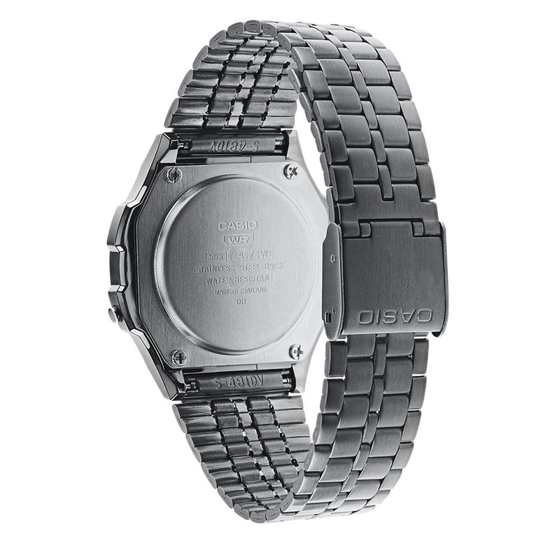 Casio versatile LCD display quartz movement stainless steel strap Japanese and Korean watch for men and women black dial A171WEGG-1AEF