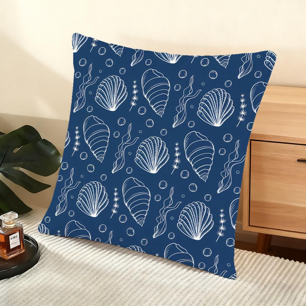 Seashell Pattern Cushion Cover Soft Short Plush Pillow Cover Smooth Cozy Texture Aesthetic Cushion Case Home Decor