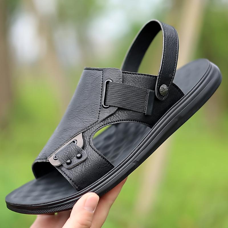 Špičkové sandály Pánské ležérní boty Protiskluzové s měkkou podrážkou Plážové boty Pravá kůže Prodyšné, Dva na Univerzální pantofle pro venkovní nošení