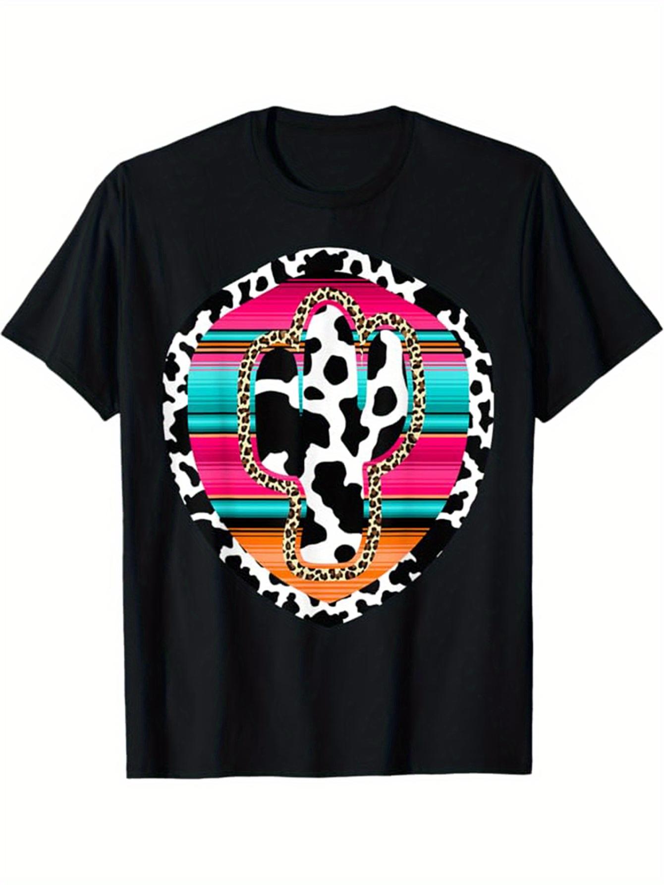 Cow Print Cactus Southwest Stripes T-shirt XXXL