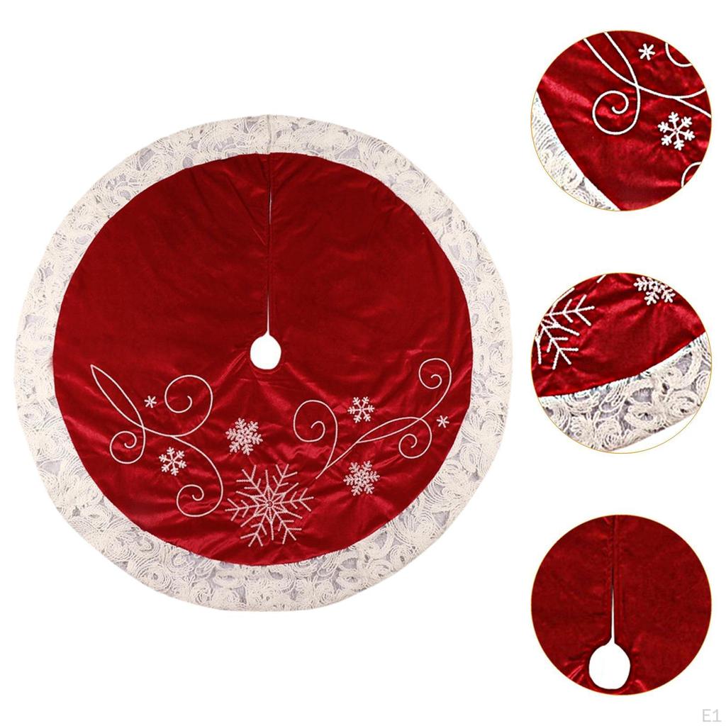 Christmas Tree Skirt Mat 48 Inch Soft Holiday Decoration Red Floor for Living