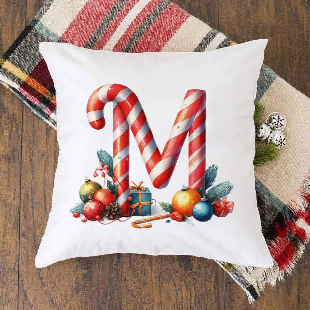 Christmas Kids Bedroom Cushion Cover Christmas 26 Letter with Santa Claus Couch Pillow Cover Xmas Party Decor  Presents for Famliy Kids