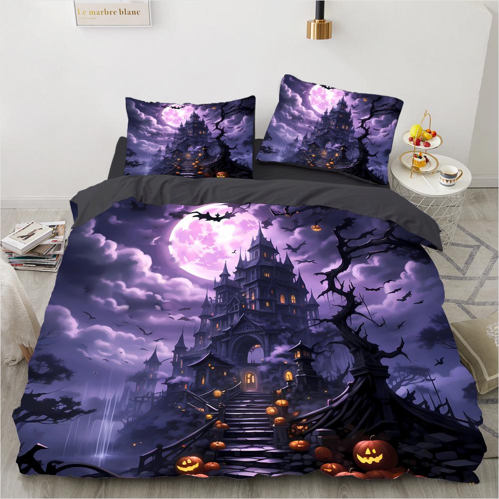 Dark Night Halloween Castle 3D Printed Bedding Set Cozy Soft Duvet Cover Set King Queen Twin Size Halloween Gift Bedroom Decor