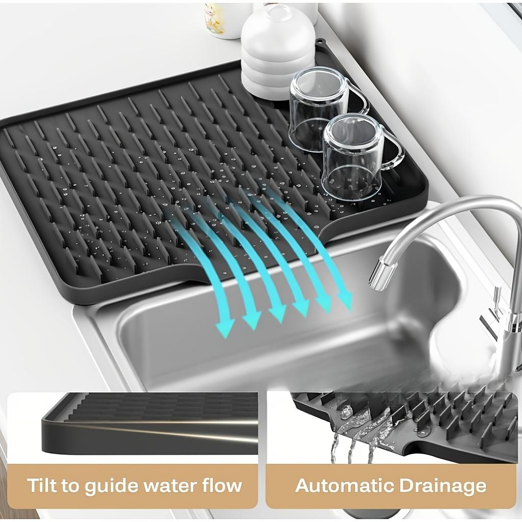 Non-Slip Kitchen Mat - Heavy-Duty Silicone Drain Mat with Built-In Drainage, Anti-Slip Base, Easy-Clean Surface for Countertops