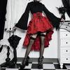 Damen Lolita-Stil Hohe Taille Geraffte Taille Schlepprock Jacquard Bandage Rock Rot Kurzrock