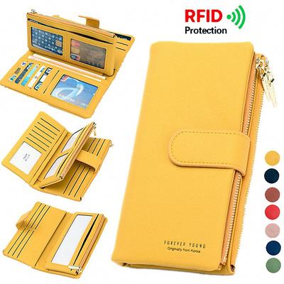 RFID Double-layer Women Leather Long Wallet Large Capacity Card Holder Wallet Clutch Purse