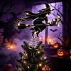Iron Art Tree Topper Halloween Witch Topper, with LED Lights, Black Window Hanging Ornaments Silhouette Ornament, for Christmas And Holiday