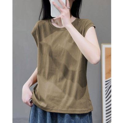 Literary Retro Solid Color Summer New Casual Round Neck Short-sleeved Top Loose and Versatile Foreign T-shirt Women