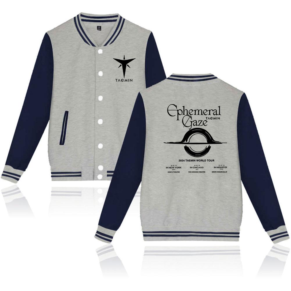 Taemin Stampa Effimera Uomo Donna Hip Hop Giacca Cappotto Felpe Felpa con Cappuccio Uniforme da Baseball Streetwear Ragazzi Ragazze Cardigan Top Abbigliamento