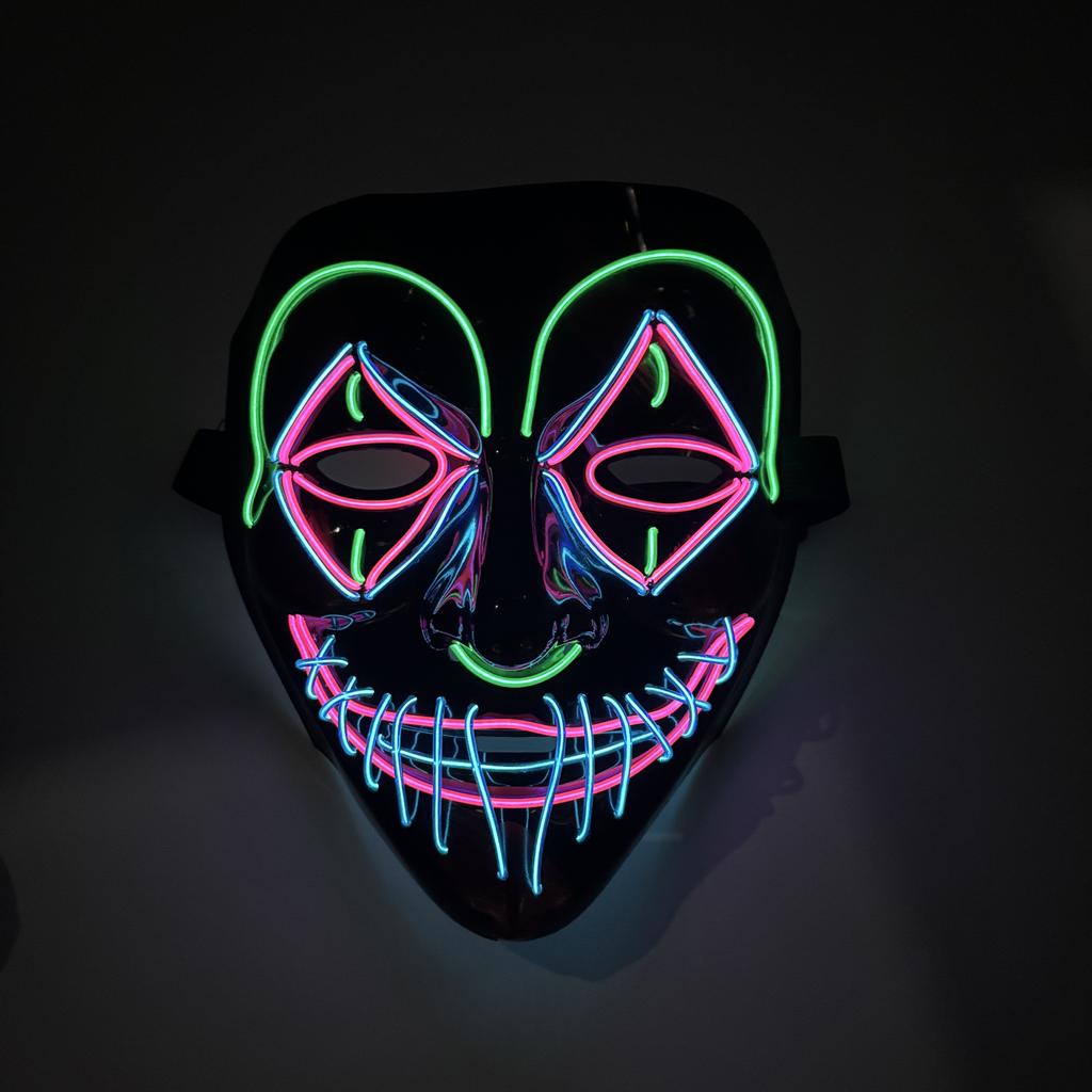 LED Killer Mask Halloween Dance Scary Theme Party Cosplay Costume Props LED Double Star Eyes Mask Glowing Colorful Creepy Mask