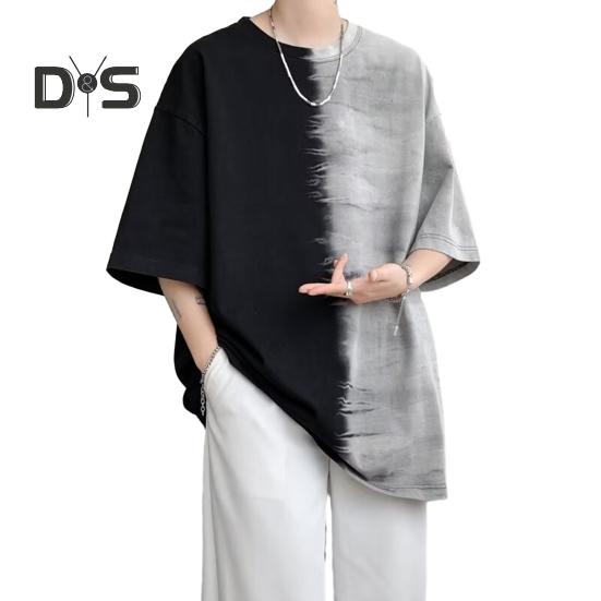 

Мужская футболка с принтом тай-дай, повседневная футболка с круглым вырезом, свободный крой, короткий рукав, летний топ для повседневных выходов на улицу M серый