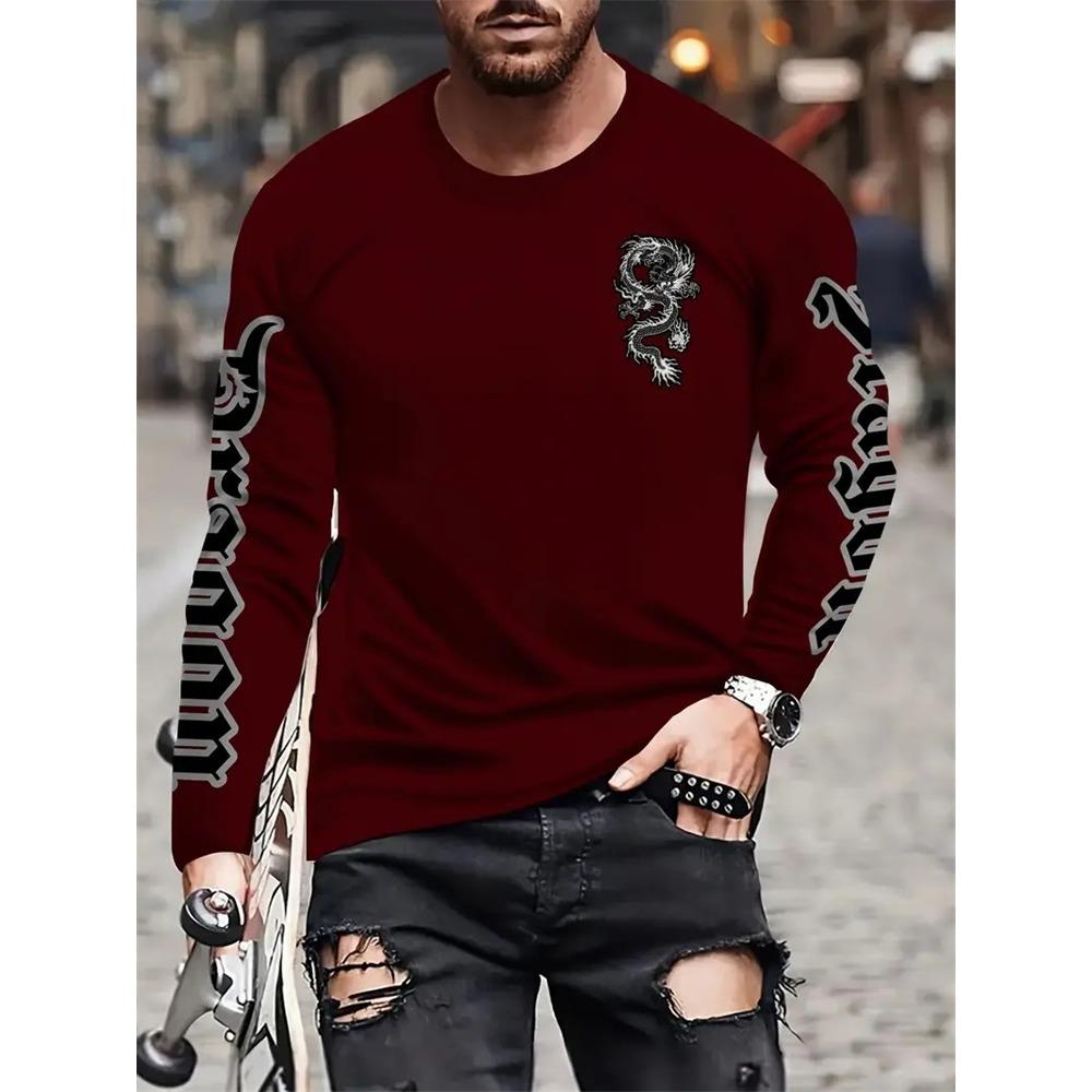 Semplice Stampa Longteng Autunno Moda Girocollo T-shirt a Maniche Lunghe da Uomo Top Outdoor Street Fashion Quotidiano Casual Comfort
