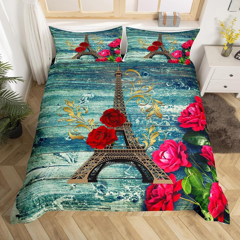 Red Rose Duvet Cover Romantic Floral Bedding Set for Women Girls Couple Valentine's Day Love Hearts Flower Comforter Cover King
