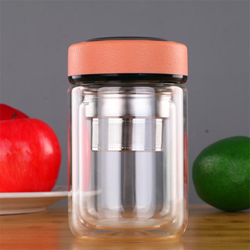 

250ML Double Wall Glass Water Tea Bottle With Stainless Steel Infuser Filter Strainer Portable Travel Drinking Cup 250ml оранжевый