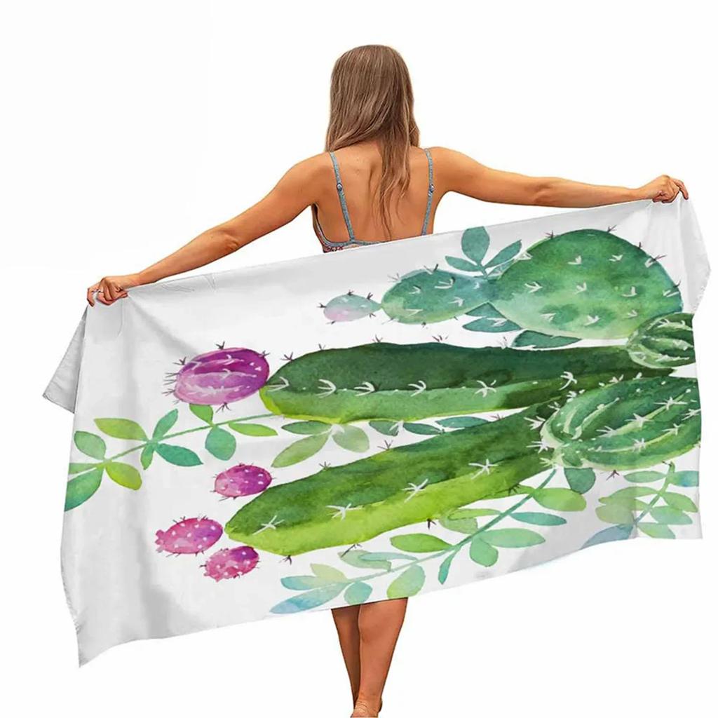 Cactus Plants Microfiber Pool Beach Towel Portable Quick Fast Dry Sand Outdoor Travel Swim Blanket Thin Yoga Camping Women Men