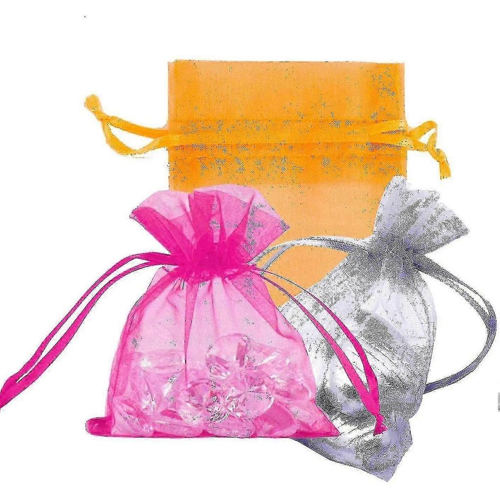 100-pack of multicolored mixed-color organza gift bags, jewelry packaging mesh bags, with drawstring pockets (random colors).