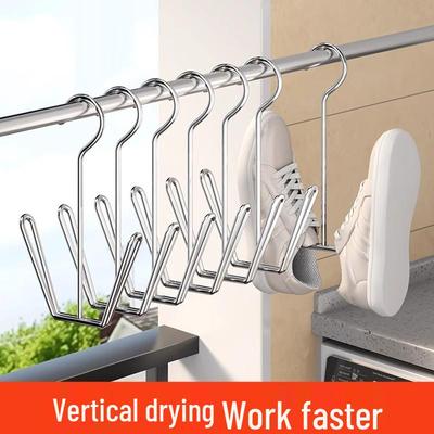 Stainless Steel Shoe Drying Rack with Windproof Hook for Balcony and Window