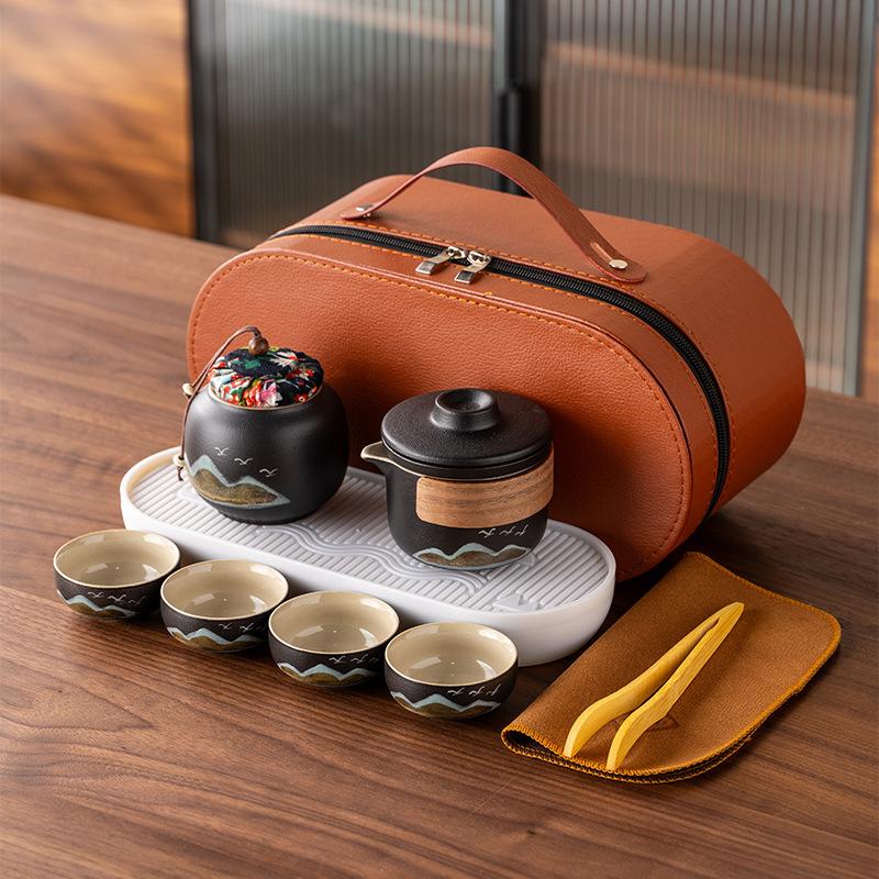 Hand-painted New Chinese High-end Gift Tea Set, One Pot and Four Cups Set, Light Luxury Gift Box, and the Whole Set of Gifts.