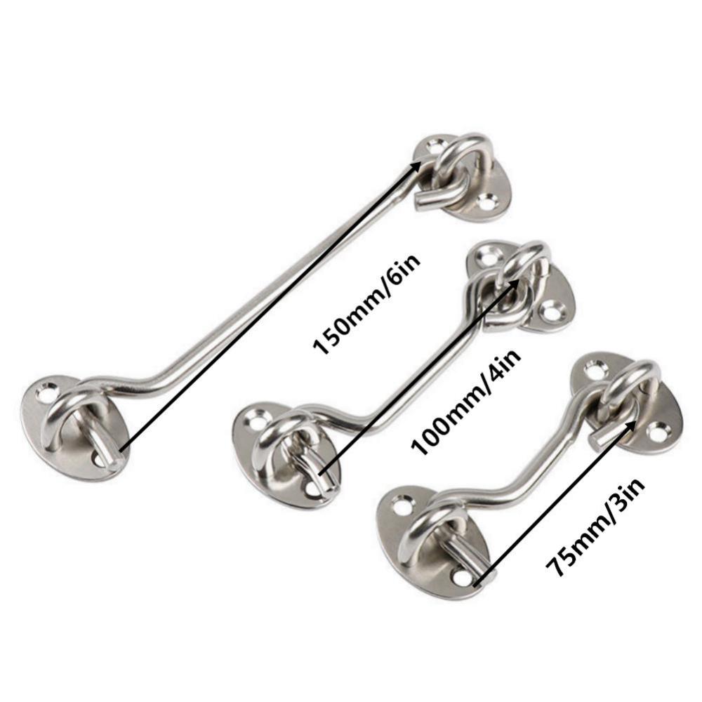 1Set Cabin Hook With 4 Screws Stainless Steel Windproof Window Hook Silver Household Hardware Accessories Easy Locks Gate