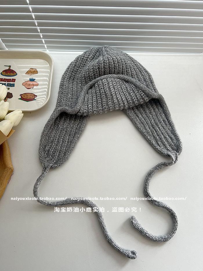 

Корейский фильм~ маленькая однотонная вязаная шерстяная шапка-ушанка на шнуровке женская зимняя универсальная защита ушей студенческая шапка One size, elastic