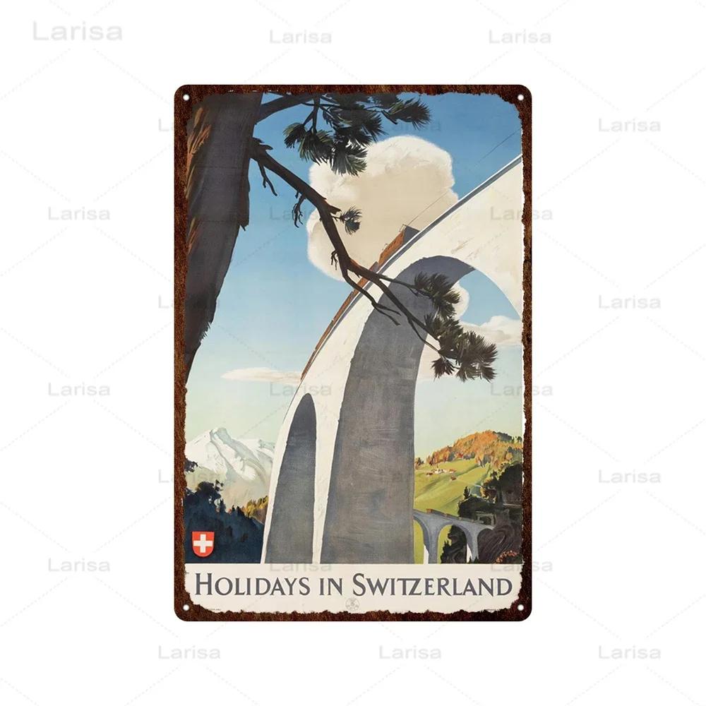 Stadt Wahrzeichen Metallposter Reise Stadt Schilder Griechenland Berglandschaft Blechschild Plakette Poster für Bar Kneipe Club Heimdekor