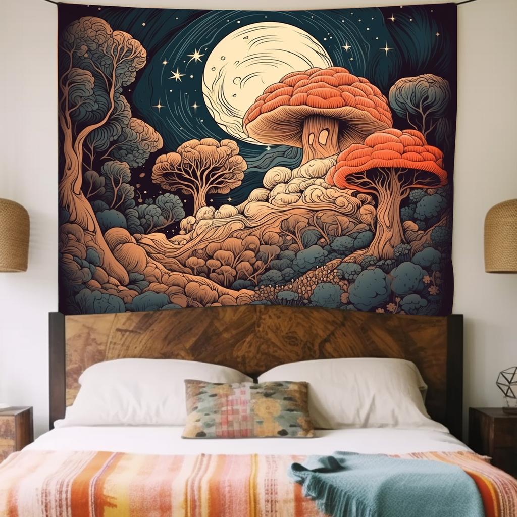 Boho Glow In the Dark Mushroom Tapestry for Living Room Bedroom Tapestry Home Wall Decor