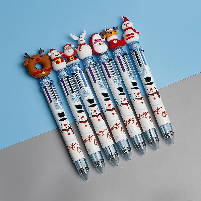 Festive Six-Color Christmas Tree & Reindeer Ballpoint Pen