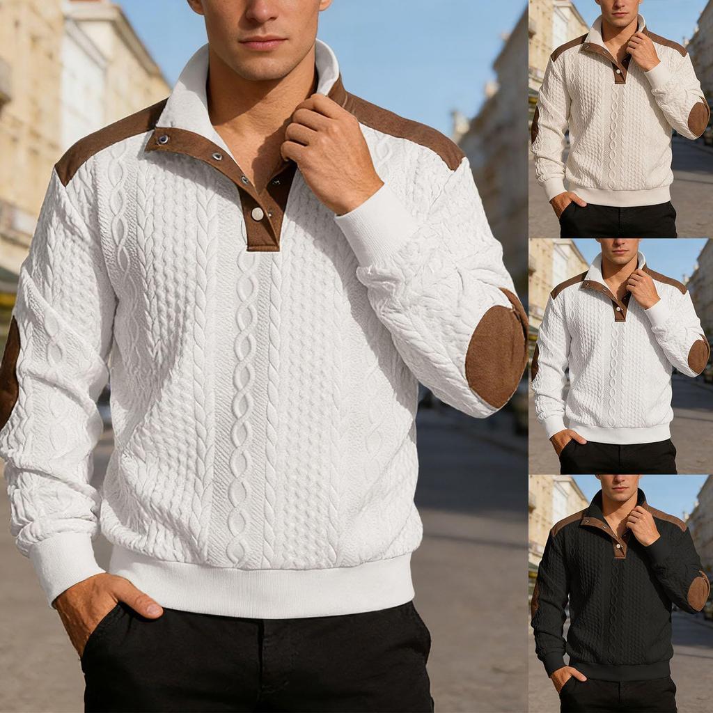 Men's Color Block Sweatshirt with Stand Collar Long Sleeve Pullover Top