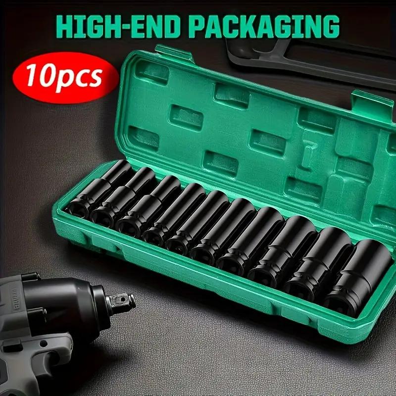 10pcs 1/2" Drive Metric Impact Socket Set Universal Socket Metric Drive Deep Socket Set Wrench for Air Pneumatic Repair Tools